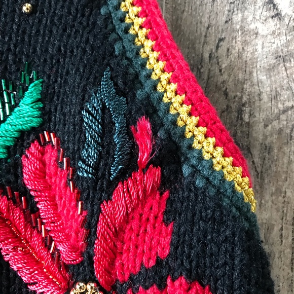 Vintage Ugly Christmas Sweater Vest Poinsettias - Picture 5 of 6